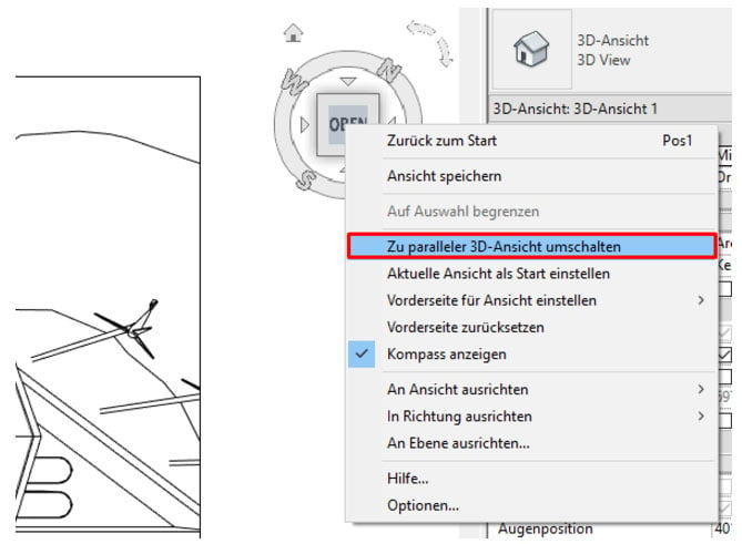 3D Einstellung Ansicht